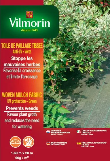 Aménagement des allées, massifs et haies - Toile de Paillage Tissée - Vert - 1,6 m x 20 m - PACKAGING_RECTO