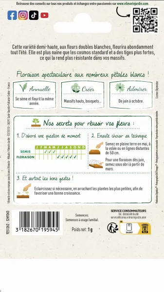 Fleurs - Cosmos Double Click Blanc - Graines d'Exception - MEDIA_PACKAGING_VERSO