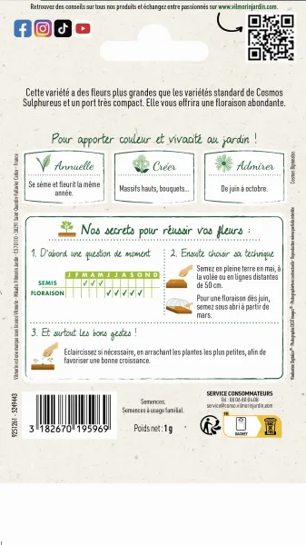 Fleurs - Cosmos Sulphureus Carioca - Graines d'Exception - MEDIA_PACKAGING_VERSO