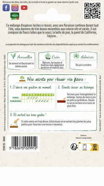 Mélanges de fleurs - Fleurs Annuelles pour Balcons - 4 m² - Mélange de fleurs - MEDIA_PACKAGING_VERSO