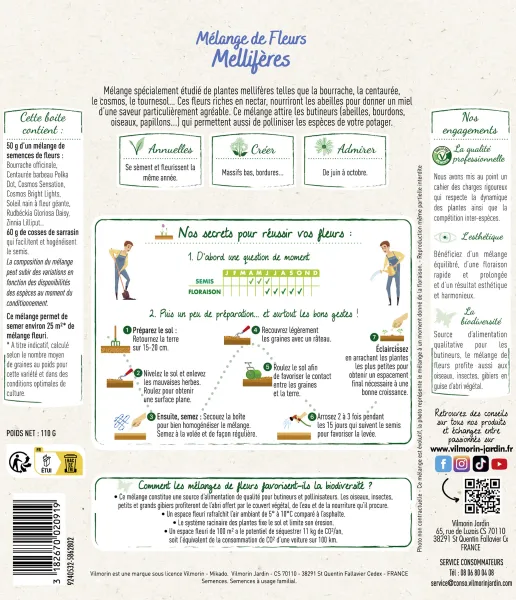 Mélanges de fleurs - Fleurs Mellifères - 25 m² - Mélange de fleurs - MEDIA_PACKAGING_VERSO