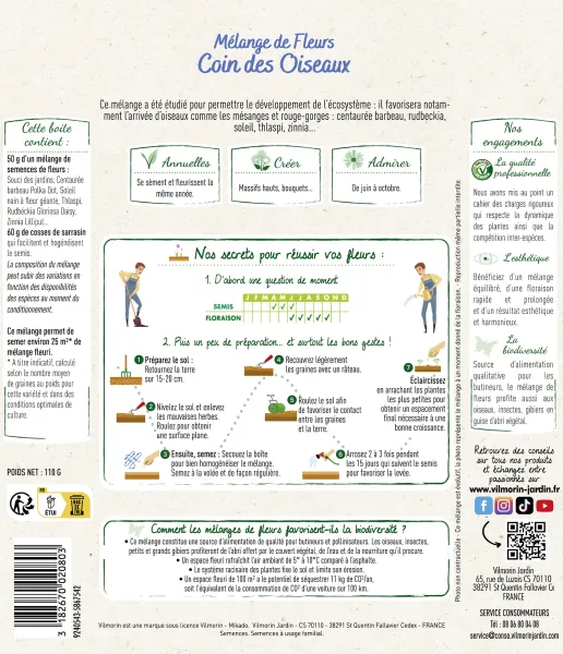 Pour nos animaux - Coin des Oiseaux - 25 M² - Mélange de fleurs - MEDIA_PACKAGING_VERSO