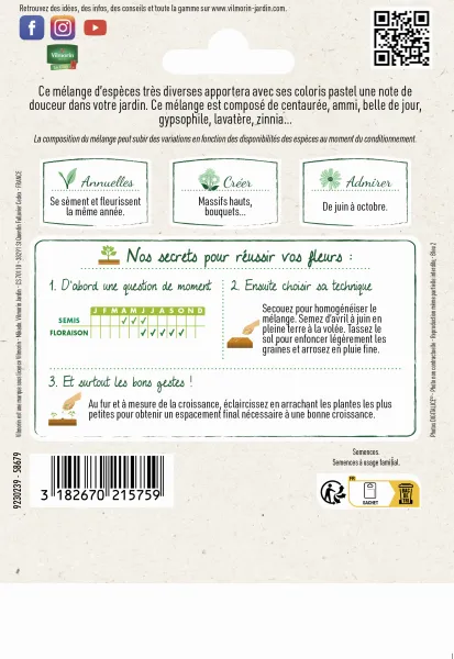 Mélanges de fleurs - Mélange Pastel - 10 m² - Mélange de fleurs - MEDIA_PACKAGING_VERSO
