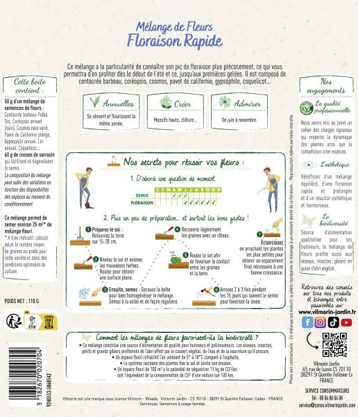 Mélanges de fleurs - Floraison Rapide - 25 m² - Mélange de fleurs - MEDIA_PACKAGING_VERSO