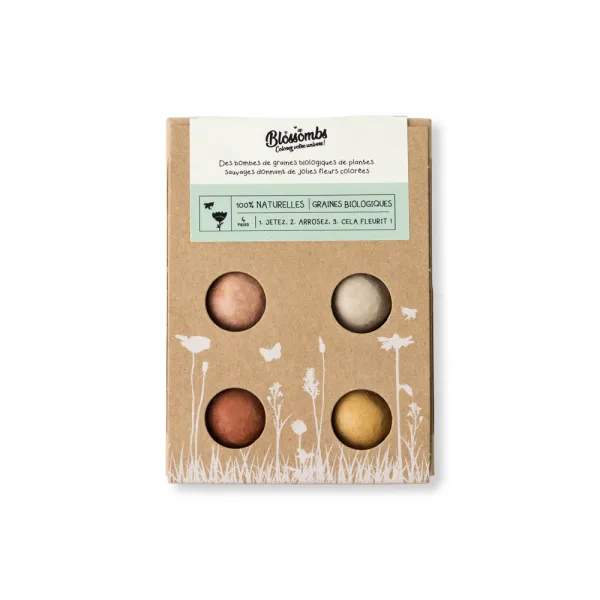 Bombes à graines - Blossombs - Coffret Cadeau Mini - 4 bombes à graines - BIO - face recto