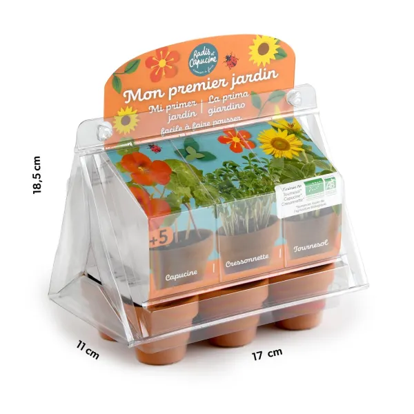Radis et Capucine - Kit de jardinage enfant - Mini Serre - face recto