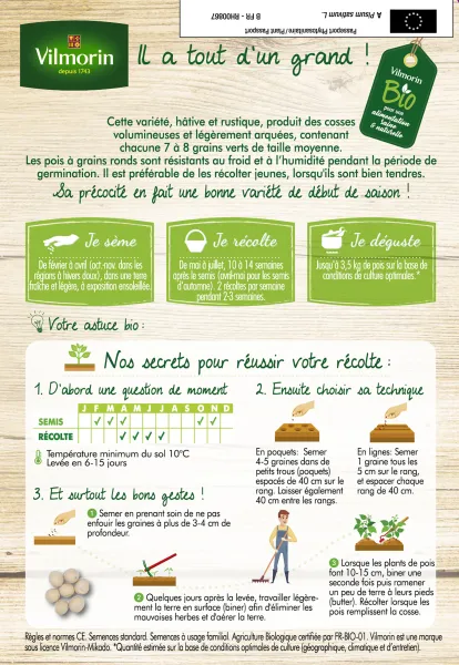 Légumes Secs - Pois Petit Provençal - BIO - 10 m - MEDIA_PACKAGING_VERSO
