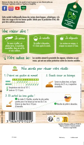 Potagères - Carotte Nantaise Améliorée 3 - BIO - Grand Modèle - MEDIA_PACKAGING_VERSO