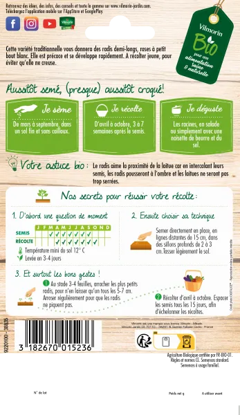 Potagères - Radis de 18 Jours - BIO - Grand Modèle - MEDIA_PACKAGING_VERSO