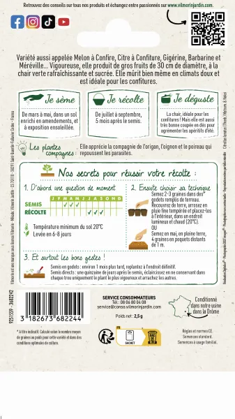 Potagères - Pastèque à Graine Rouge à Confire à Chair Verte - MEDIA_PACKAGING_VERSO