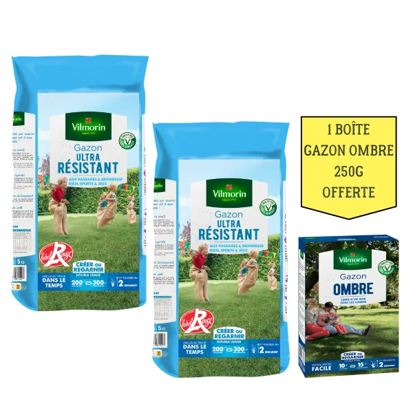 Ultra résistant - Gazon Ultra Résistant Label Rouge - 5 kg (x2) + Gazon Ombre Offert - 250 g  - face recto