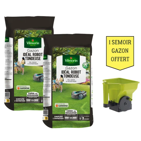 Robot tondeuse - Gazon Idéal Robot Tondeuse - 5 kg (x2) + Semoir à Gazon Offert - face recto