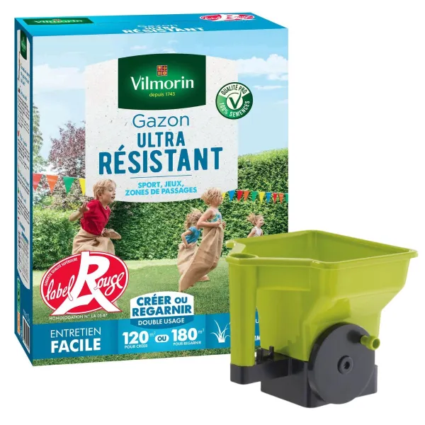 Ultra résistant - Gazon Ultra Résistant - Label Rouge - 3 kg + Semoir à main Gazon/Engrais - face recto