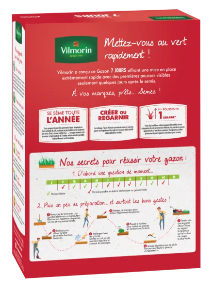 7 jours, pousse rapide - Gazon 7 jours - 1 kg + Gazon Japonais - 4 m² - Mélange de fleurs - MEDIA_PACKAGING_VERSO