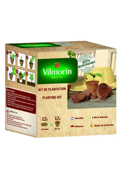 Accessoires pour semer - Kit de Plantation - 12 godets et 12 pastilles - face recto