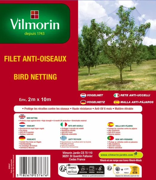Croissance et protection des végétaux - Filet Anti-Oiseaux - 2 m x 10 m - PACKAGING_RECTO