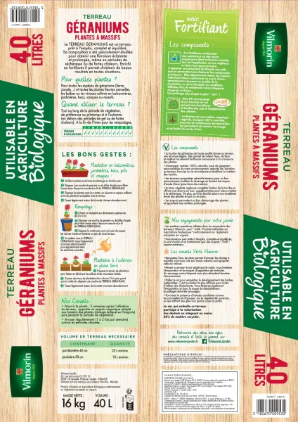 Terreaux, amendements et fumier - Terreau Géraniums - 40 L - MEDIA_PACKAGING_VERSO