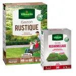 Rustique - Gazon Rustique - 1 kg + Soin Regarnissage Universel 2 en 1 - 500 g - face recto