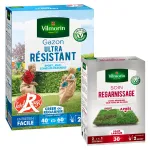 Ultra résistant - Gazon Ultra Résistant - Label Rouge - 1 kg + Soin Regarnissage Universel 2 en 1 - 500 g - face recto