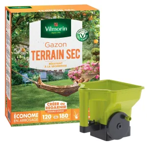 Gazon Terrain Sec - 3 kg + Semoir à main Gazon/Engrais