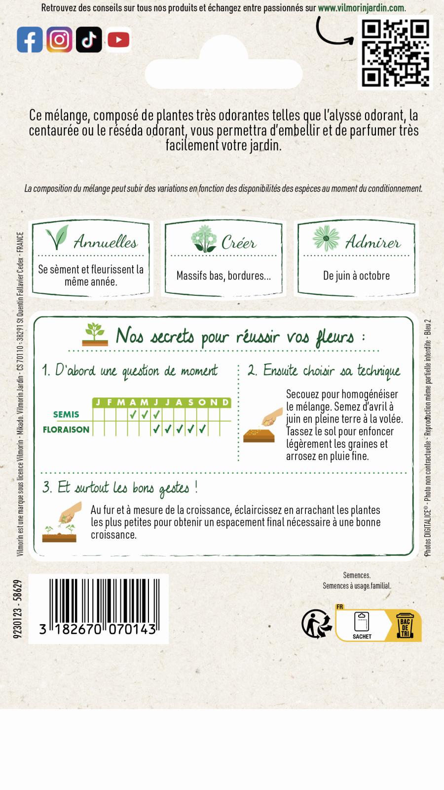 Graines Fleurs Parfumées Vilmorin - Mélange Alysse, Centaurée, Réséda - Massifs Et Bordures