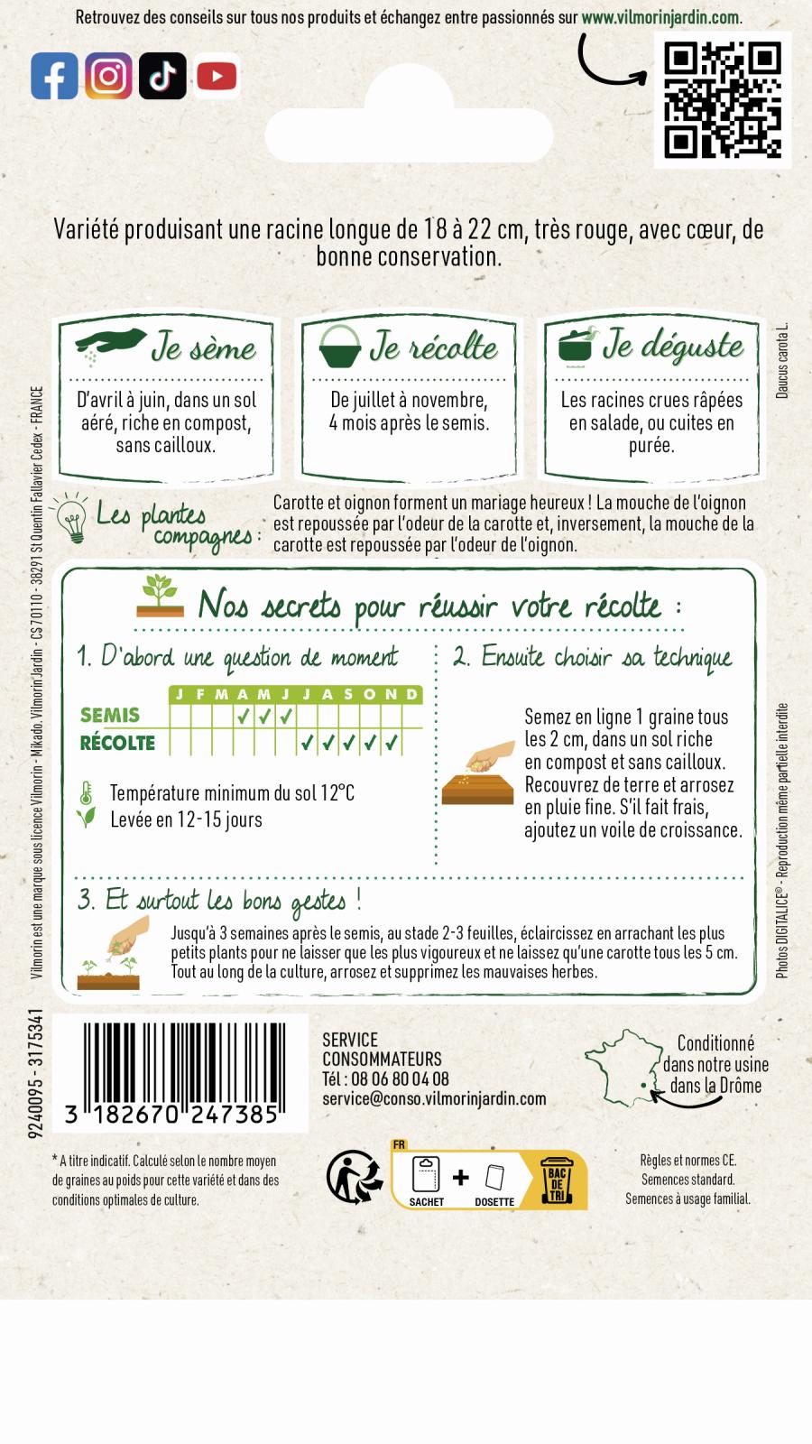 Graines De Carotte Longue Lisse De Meaux - 7 G, Légume Racine, Qualité Bocquet - Bio Et Reproductibles