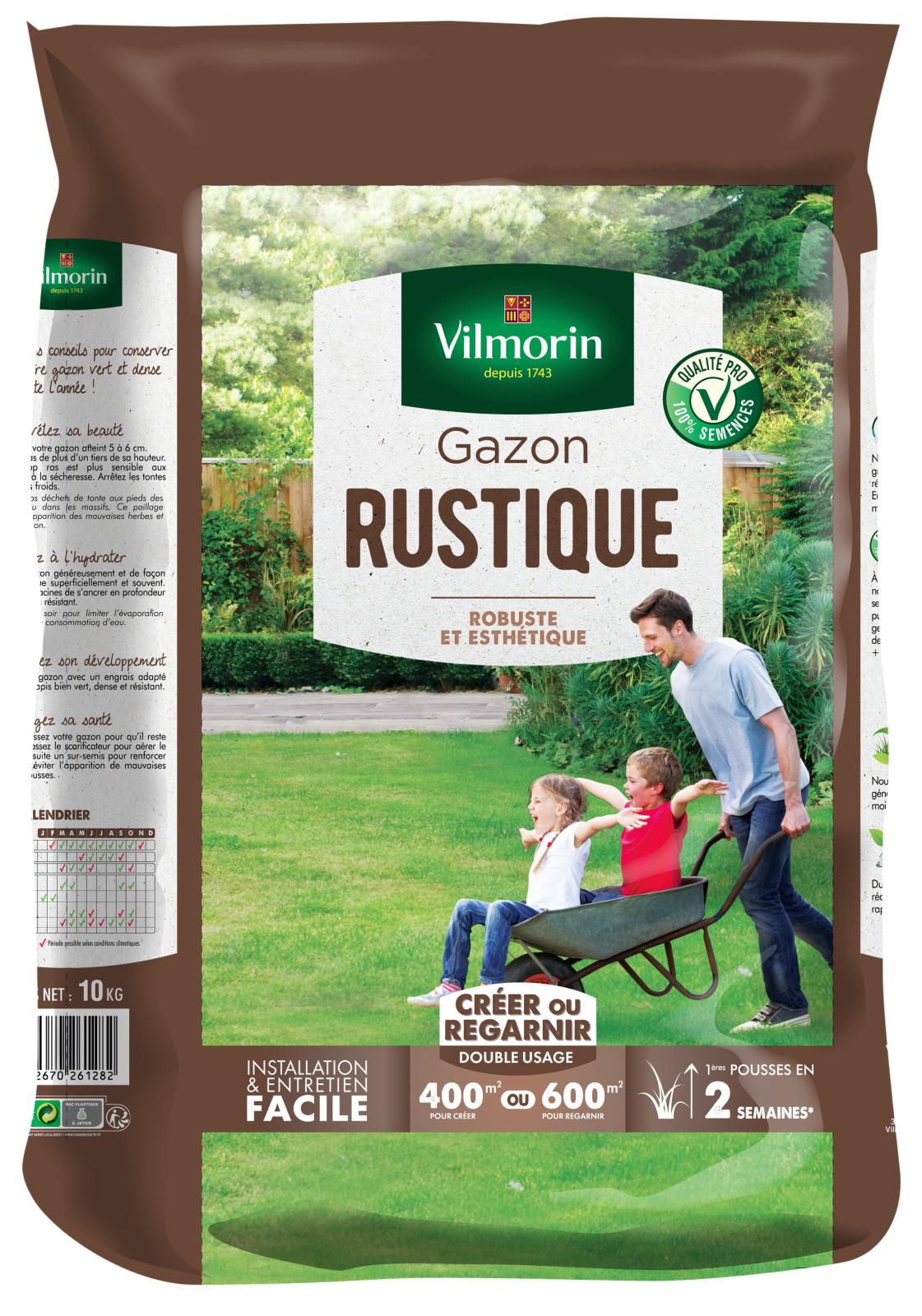 Gazon Rustique | 10kg | Rendu pro & résistant | Vilmorin Jardin