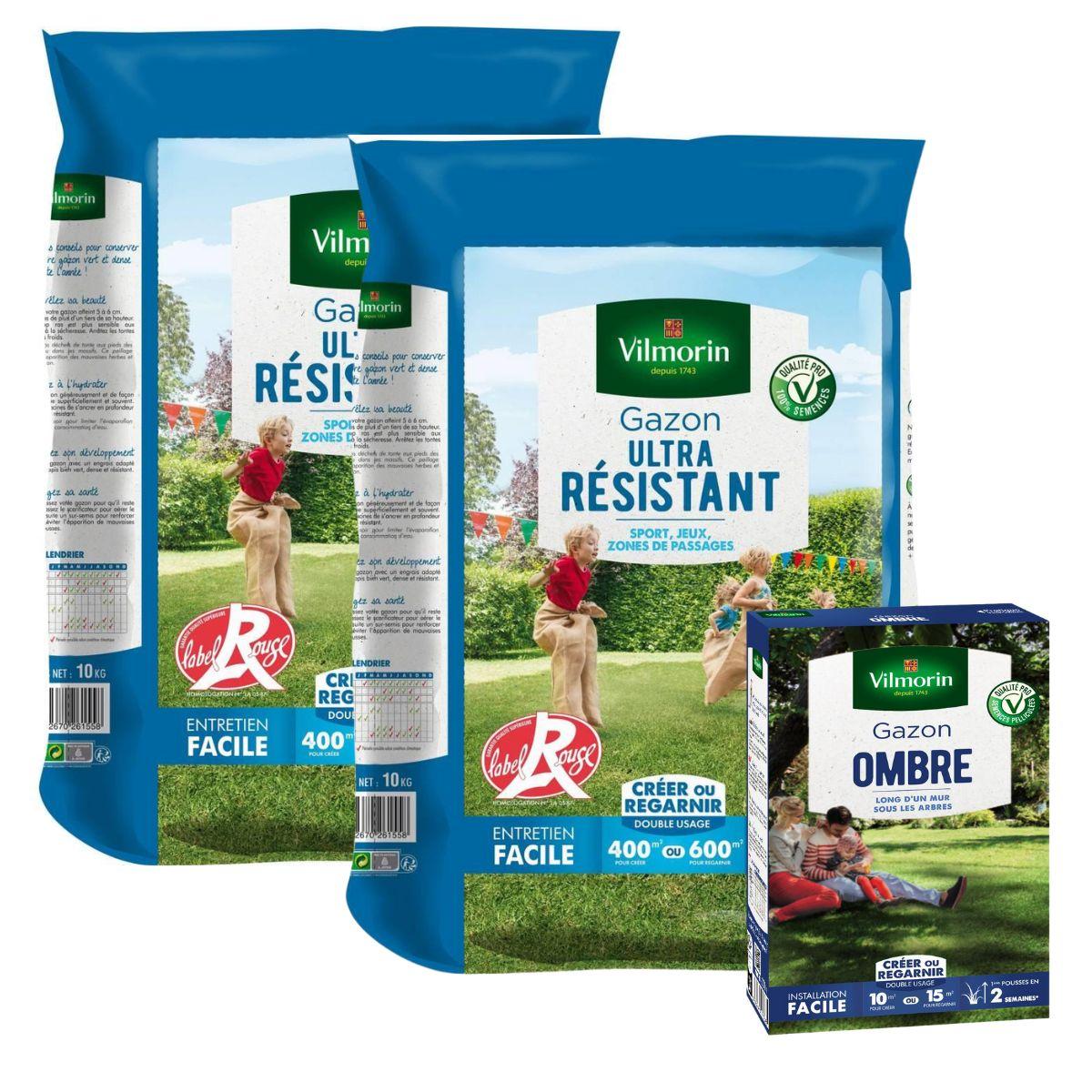 Pack Vilmorin Gazon Ultra Résistant 1kg + Gazon 7 Jours 1kg - Semences Qualité Professionnelle