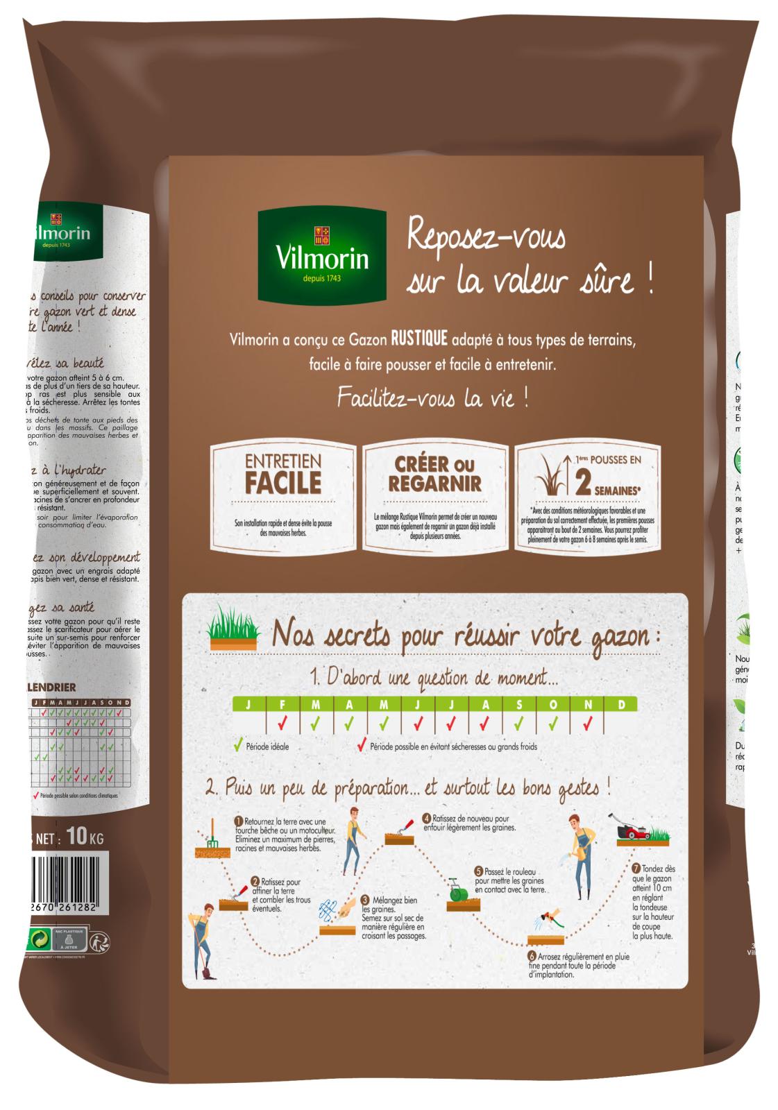 Gazon Rustique | 10kg | Rendu pro & résistant | Vilmorin Jardin