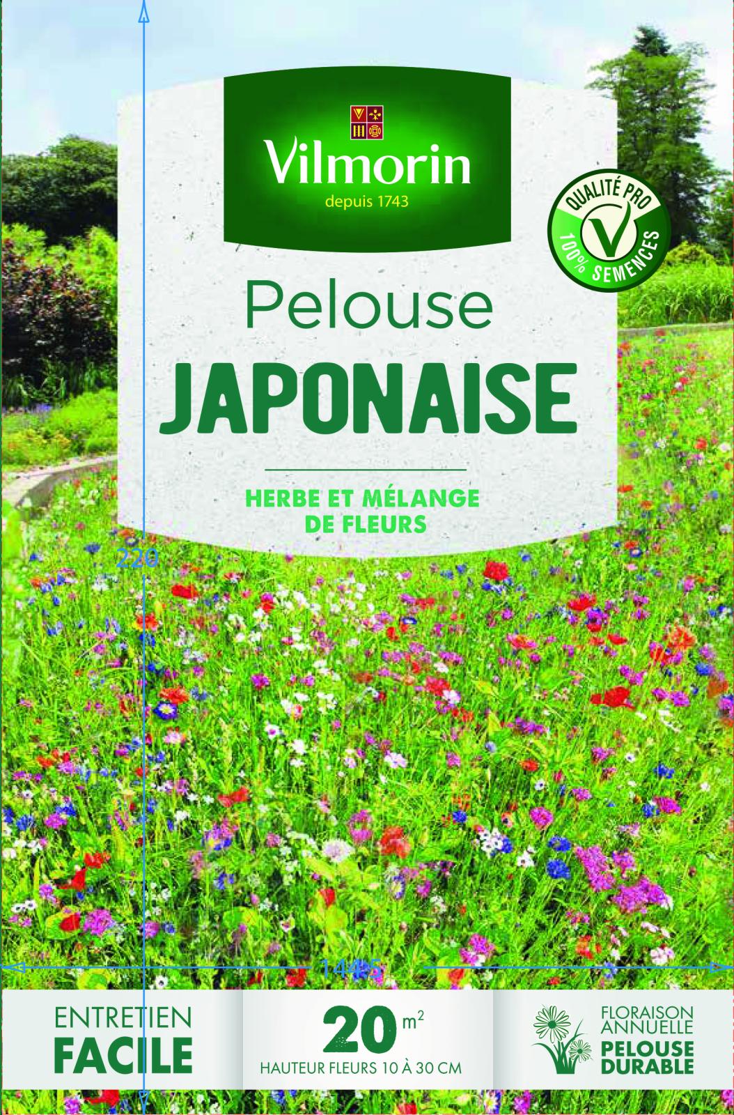 Vilmorin Pelouse Japonaise Mélangée Fleurs Annuelles - 20m², Entretien Facile